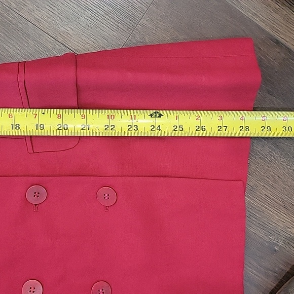 VINTAGE 90S Linen Double Breasted Boss Lady Red Long Line Blazer Small - Picture 8 of 13